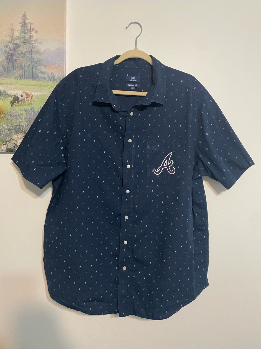 Atlanta Braves Navy Short-Sleeve Button-Up Shirt by George size 2XL (50-52)